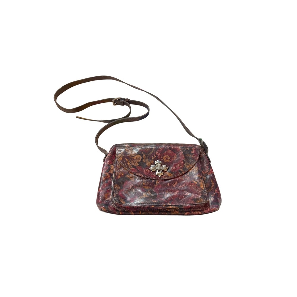 Patricia Nash Salina Floral Leather Crossbody Bag Burgundy Gold Adjustable Strap